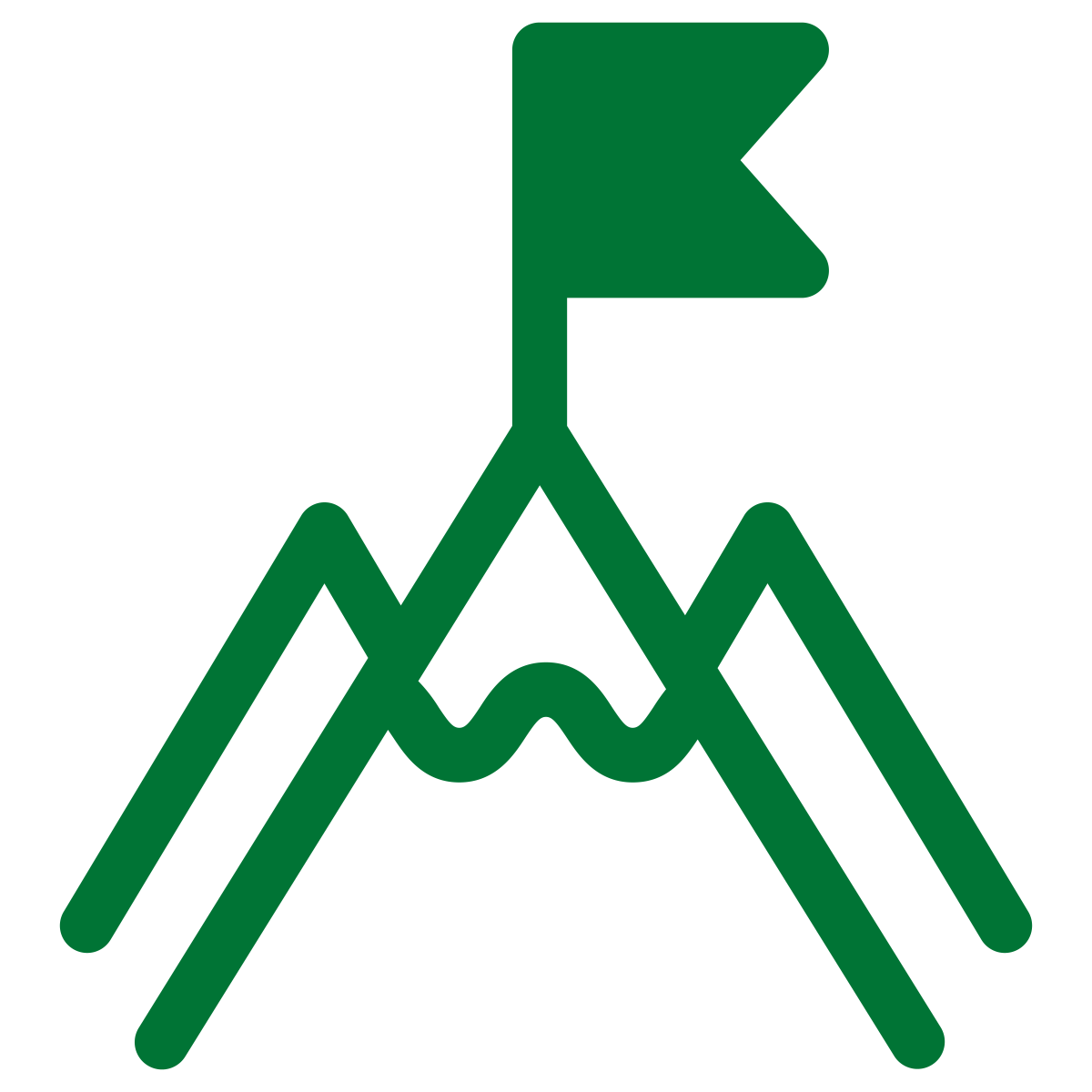Icon of a flag being planted at the top of a mountain.